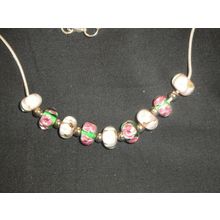 2 sets of contrasting handmade glass lampwork beads on snake chain necklace
