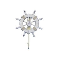 Pack Of 2] Rustic All White Decorative Ship Wheel with Sailboat and Hook 8&q...
