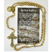 Battle Rosary, Gold Toned, plus Three Free Prayer Cards and Velvet Rosary Bag