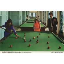 Lady Snooker Pool Player at Butlins Barry Island Billiards Room Welsh Postcard