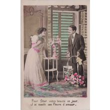 Hand Picking Flowers Of Love Secret Code Glamour Old Romantic Postcard