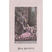 French Souvenirs Pink Roses Secret Code Love Glamour Old Romantic Postcard