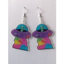 Fun Acrylic UFO/Alien/Spaceship/Mushroom Silver Pated Earrings