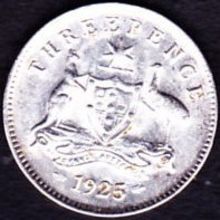 1925 Australia 1 Threepence Silver Coin