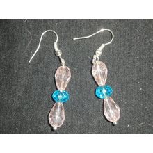Unique two pink peardrop & baby blue crystal glass earrings