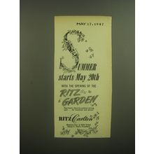 1947 Ritz Carlton Hotel Ad - Summer starts May 20th with Ritz Garden