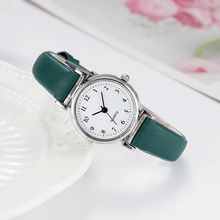 Ladies Small 2.4 cm (£1 Coin) White Face Green Narrow Leather Strap Watch