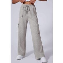 Light Grey Multi Pockets Lace-up High Waist Wide Leg Workout Pants