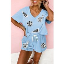 Myosotis Game Day No.1 Cheer Graphic V Neck Short Set