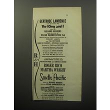1951 Rodgers and Hammerstein Musicals Ad - The King and I and South Pacific
