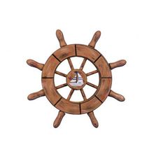 Pack Of 2] Rustic Wood Finish Decorative Ship Wheel With Sailboat 6"