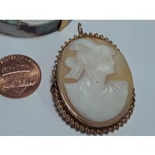 Antique Corkscrew Framed Carved Oval Cameo 10Kt Yellow Gold Brooch/Pendant#20508
