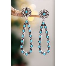 Silver Flower Turquoise Western Fashion Earrings