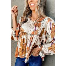Multicolour Floral Print V Neck Babydoll Blouse