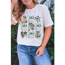 White Horse Bowknot Cowgirl Fashion Print Crewneck Tee