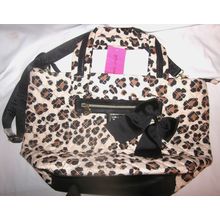 Betsey Johnson BM18625 Nylon Quilted Tote Bag Cheetah Print with Big Black Bow