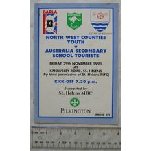 1991 programme North West Counties Youth v. Australia Secondary School Tourists