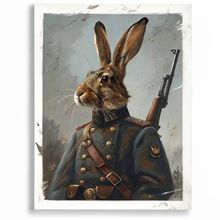 Hare Soldier Wall Art Print Animal Vintage Hare Soldier Artwork Print Gift Decor
