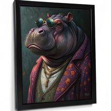 Hipster Hippo In A Suit Art Print Stylish Animal Wall Art Decor Hippopotamus Art