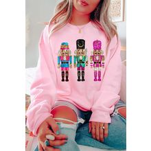 Pink Cute Nutcracker Printed Drop Shoulder Christmas Sweatshirt