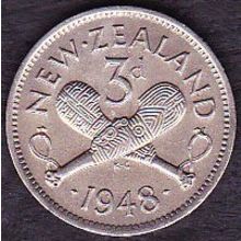 1948 New Zealand Threepence Coin