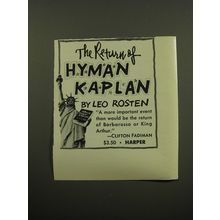 1959 Harper Book Advertisement - The Return of Hyman Kaplan by Leo Rosten