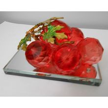 Vintage Cluster Extra Large Ruby Red Fauceted Glass Grapes On Mirror Base