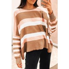 Multicolour Striped Knit Drop Shoulder Loose Sweater