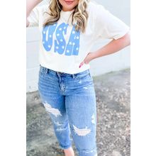 Sky Blue USA Graphic Crewneck Plus Size Patriotic Tee