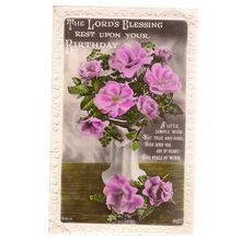LORD'S BLESSING UPON YOUR BIRTHDAY .. used vintage postcard flowers
