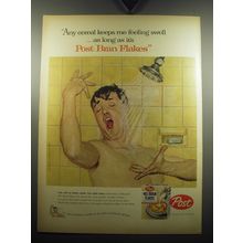 1957 Post Bran Flakes Cereal Ad - Any cereal keeps me feeling swell