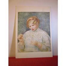 GIRL CROCHETING by Pierre Auguste Renoir .. unused American postcard =