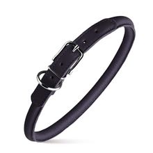 Dog Pet Round Leather Collar W3/8" - L16"-19", Black