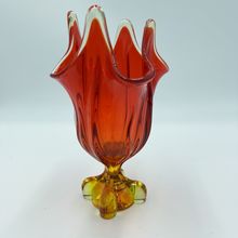 Viking art Glass EPIC Four Square Footed Swung Vase Persimmon Cadmium UV Glow