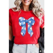 Red Rugby Bowknot Graphic Crew Neck Tee