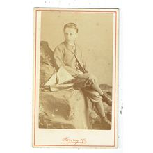 Victorian cdv photo boy with model yacht Scarborough photographer