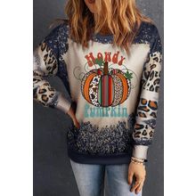 Black Leopard Pumpkin Bleached Halloween Graphic Sweatshirt