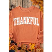 Orange THANKFUL Crew Neck Pullover Sweatshirt