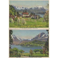 Lucerne Polytechnic Chalets 2x Antique Swiss Painting Postcard s