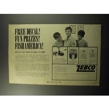 1969 Zebco Fishing Gear Ad - Free Decal! Fun Prizes! Fishamerica!