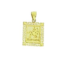 SAGITTARIUS Horoscope Zodiac Sign New Real 14k Yellow Gold Square Pendant Charm
