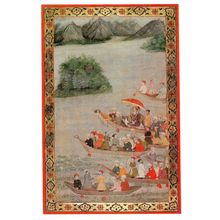 Hunting Party On A River Lake Old Indian Mughal Painting Postcard