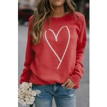 Red Heart Shape Print Long Sleeve Pullover Sweatshirt