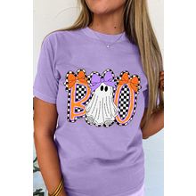 Wisteria Boo Checkered Bow Ghost Halloween Graphic Tee