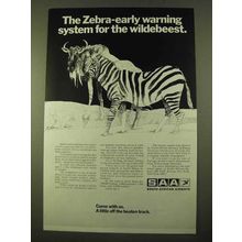 1970 SAA South African Airways Ad - Zebra Wildebeest