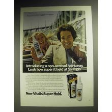 1975 Vitalis Super Hold Hairspray Ad - Held at 52 mph