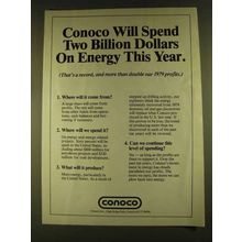 1980 Conoco Oil Ad - Spend Two Billion On Energy