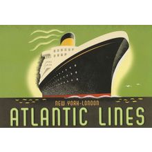 Atlantic Lines Ferry Ship New York To London Travel Painting Postcard