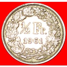 SILVER (1875-1967): SWITZERLAND ★ 1/2 FRANC 1961B!★ LOW START★NO RESERVE