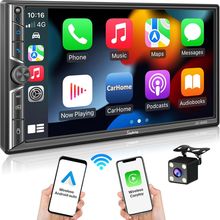 Upgrade Wireless] 7" Double Din Car Radio with Wireless Apple Carplay and Andro